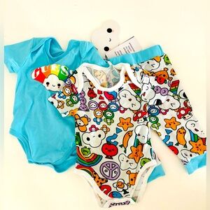 Guess Friends With You 3-6 Months NWT Set 2 One Pieces and Pants Organic Cotton